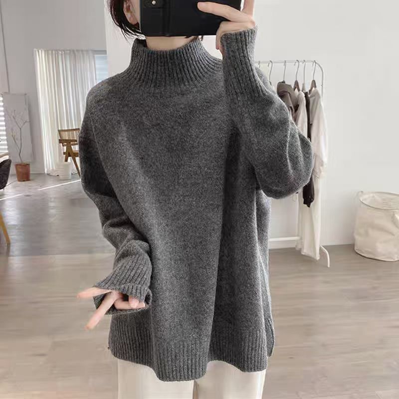 Solid Color Oversized Turtleneck Chunky Knit Sweater