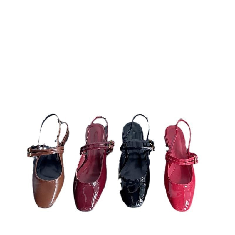 Women's Buckle Square Toe Leisure Semi-Slippers Sandals