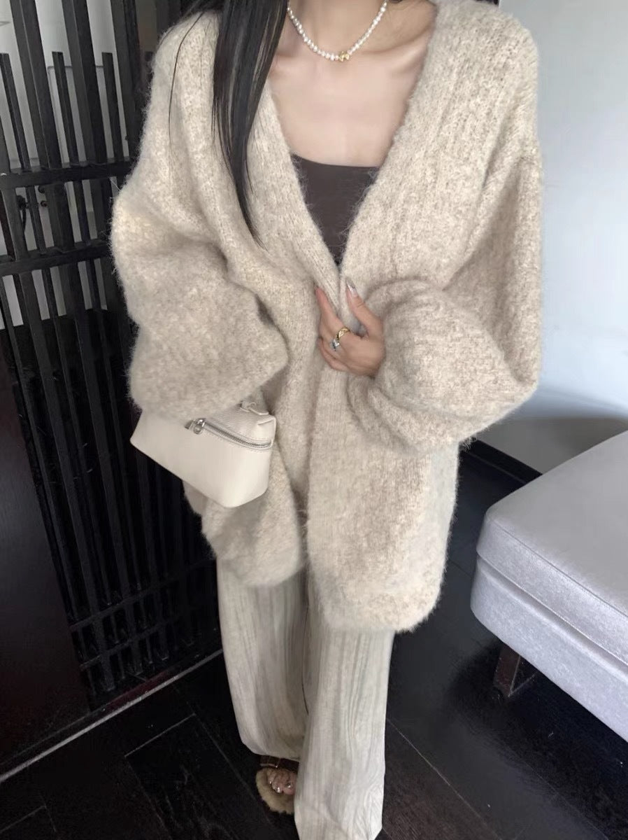 Loose-Fit Sweet Mid-Length Knitted Cardigan