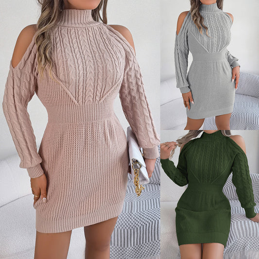 Twist-Detail Lantern Sleeve Bodycon Sweater Dress