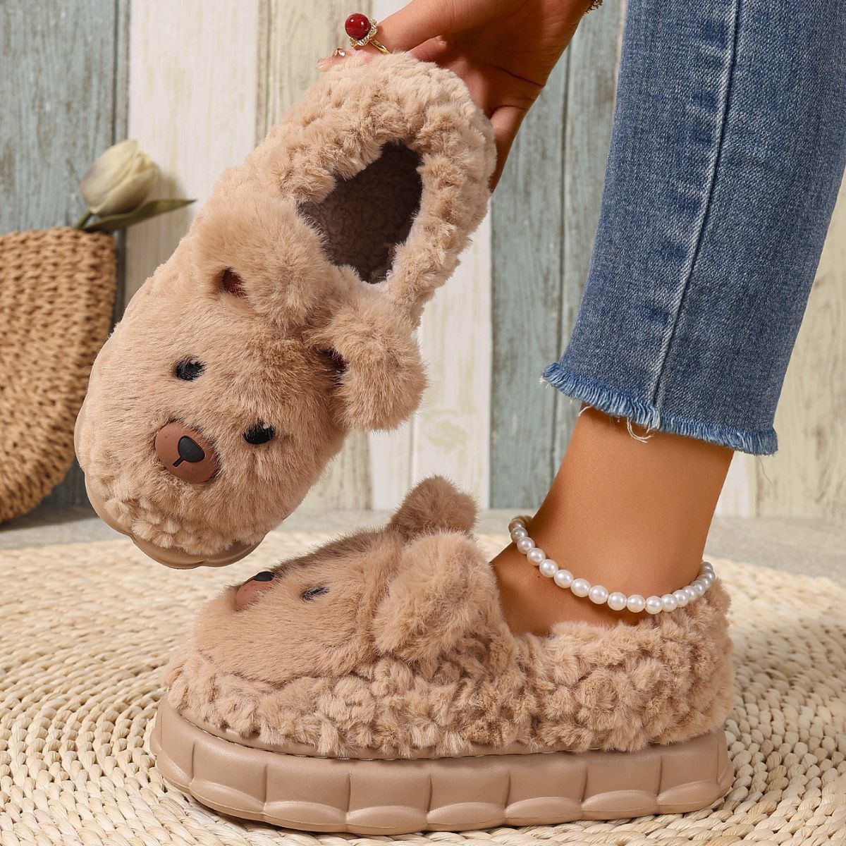 New Warm Indoor Plush Cartoon Cotton Shoes – Suitable for Outdoor Wear