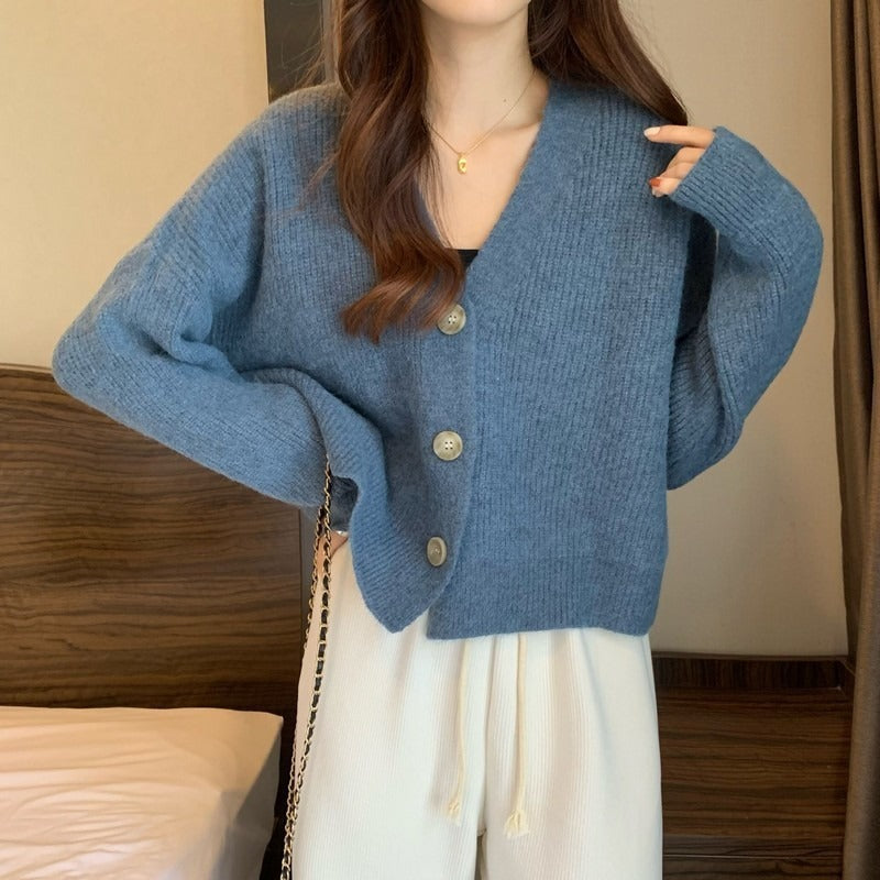 Women's V-neck Solid Color Versatile Sweater Coat