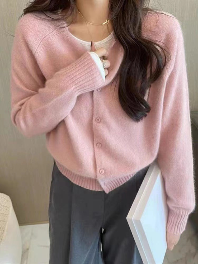 Women's Loose-Fitting Cropped Cardigan Sweater