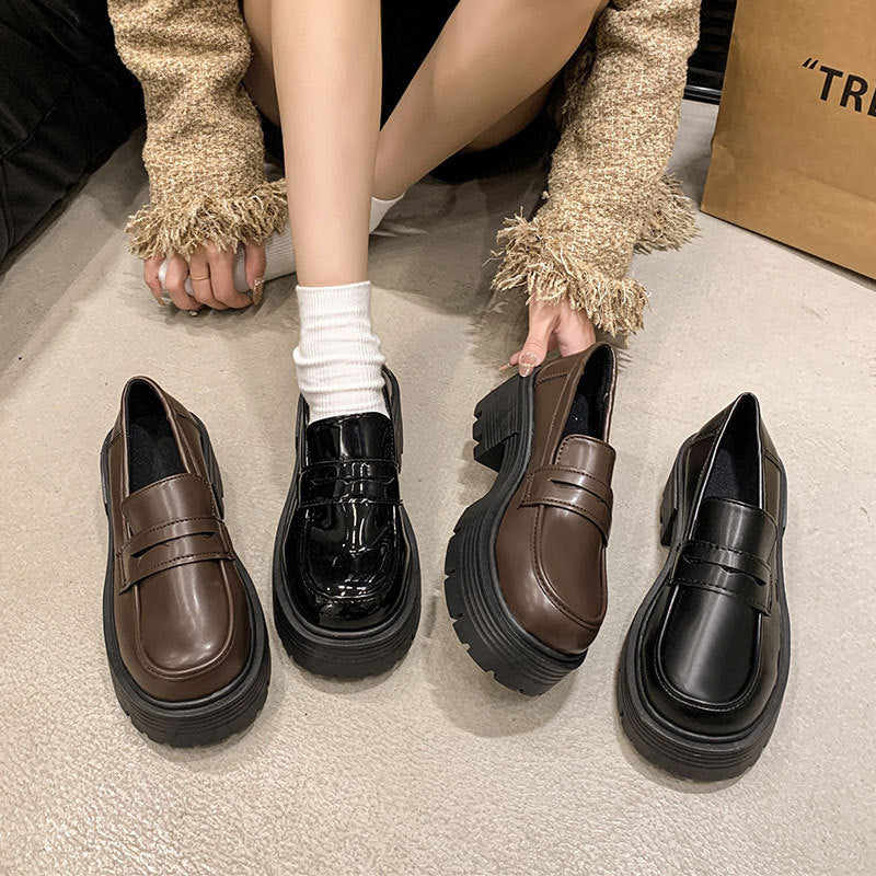 New Autumn Slip-On Round Toe Thick Sole Height-Increasing Shoes