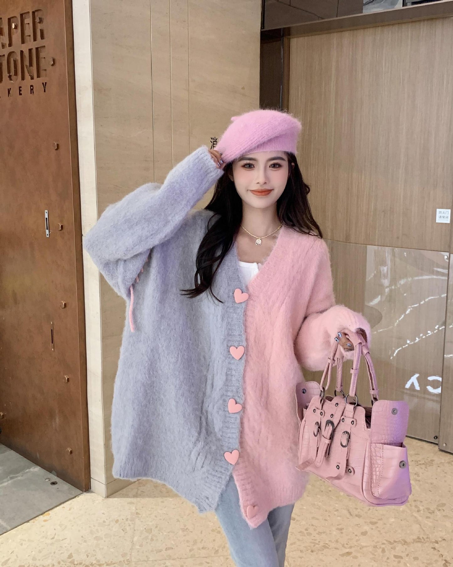 Women's Contrast Color Woven Soft and Cozy Knitted Cardigan Coat