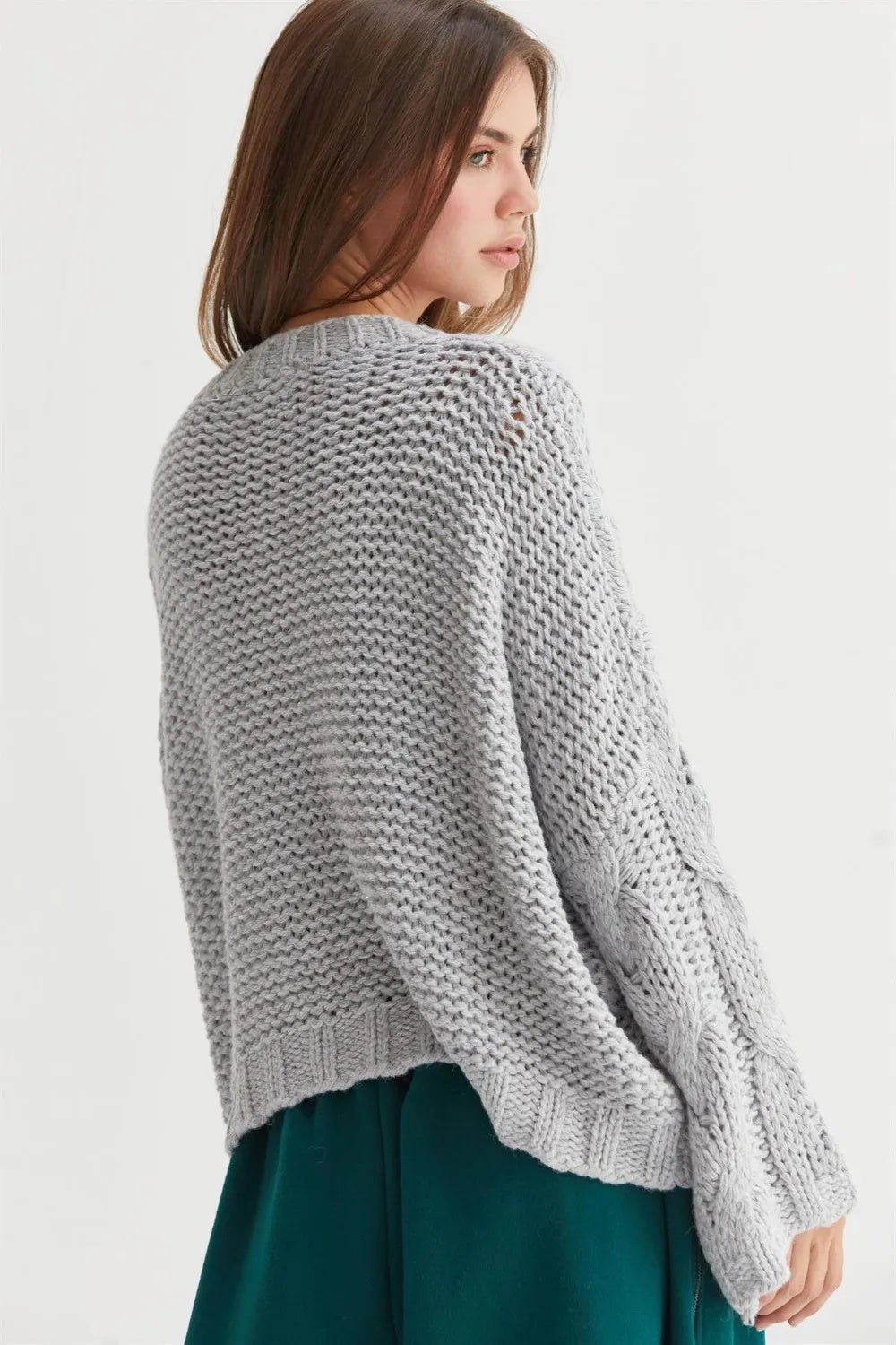 V-Neck Cable Knit Sweater