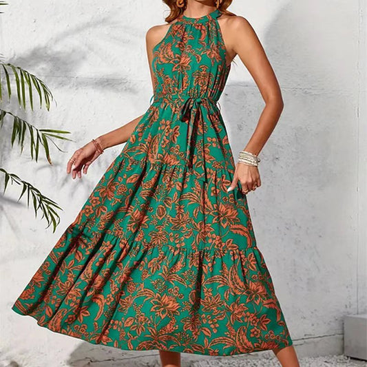 Sleeveless Ethnic Print Dress for Spring and Summer