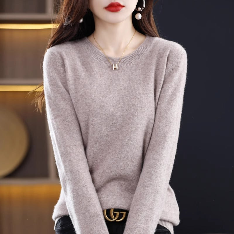 Round Neck Pure Wool Women's Sweater Loose Autumn And Winter