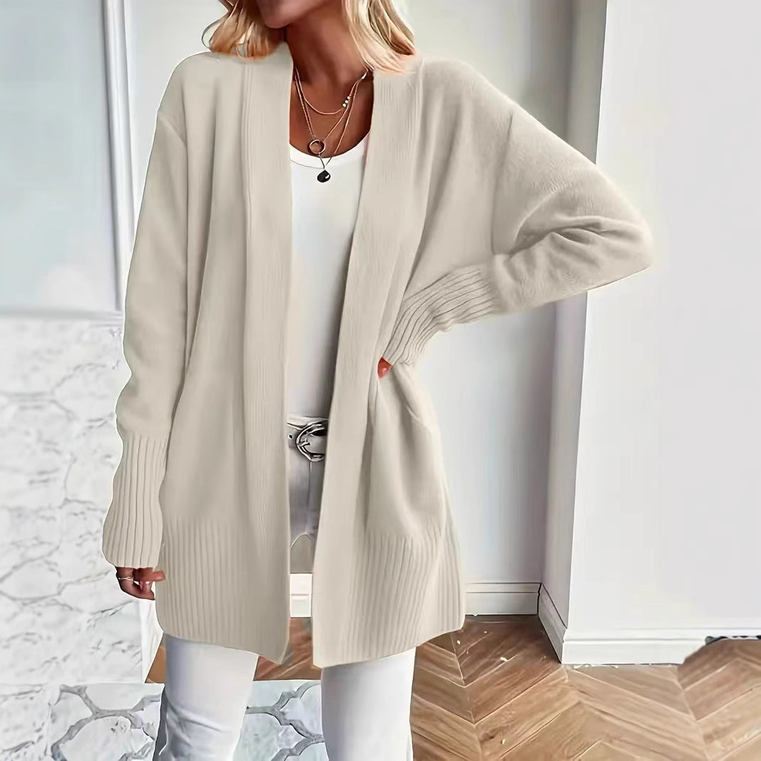 Plus Size Women's Solid Color Casual Knit Cardigan