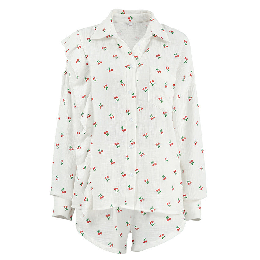 Pure Cotton Printed Ruffled Cardigan for Home Wear