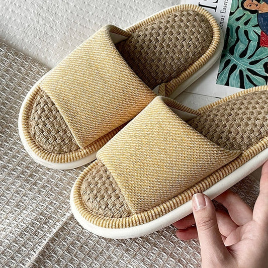 Women’s Indoor Linen Slippers, Thick Bottom, Four Seasons, Wooden Floor, Summer