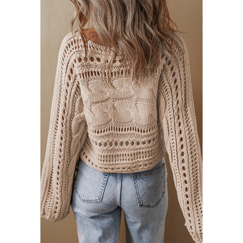 Women's Round Neck Knitted Long-Sleeve Pullover Sweater