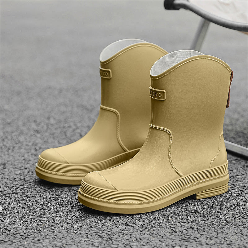 Waterproof Mid-Calf Rubber Boots for Women – Stylish Contrast Color Design