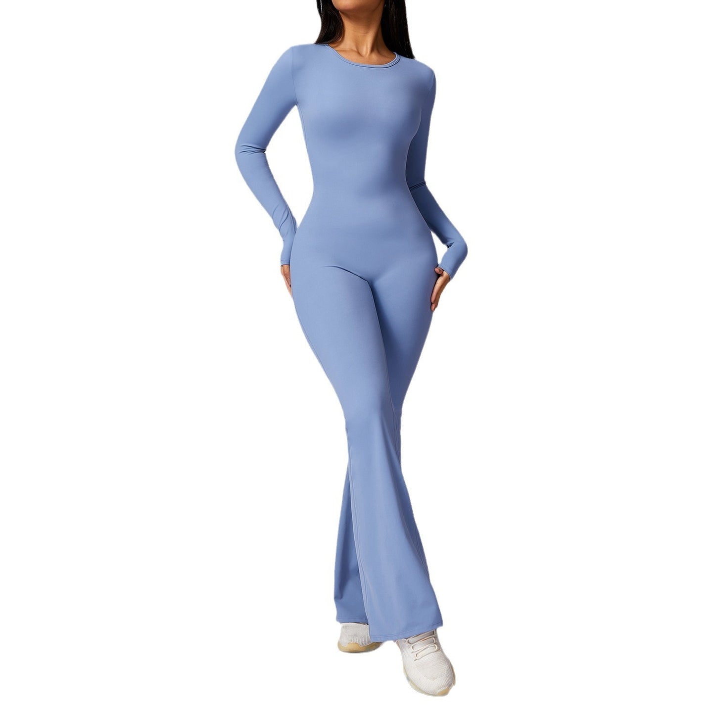 Women's Flared Long-Sleeve Yoga Jumpsuit, Slim-Fit Quick-Drying Sportswear