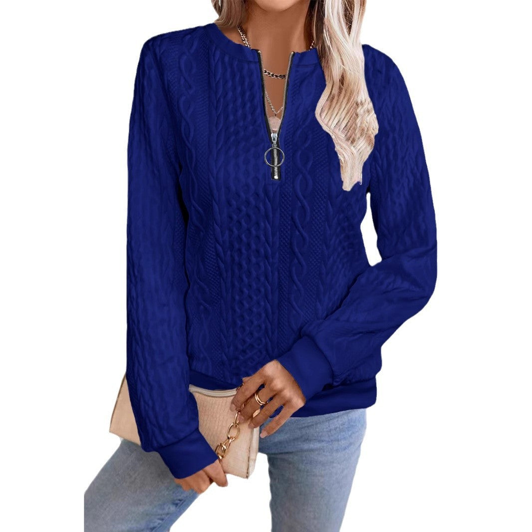 Women's Casual Long-Sleeve Zipper Sweater with Stylish Neckline