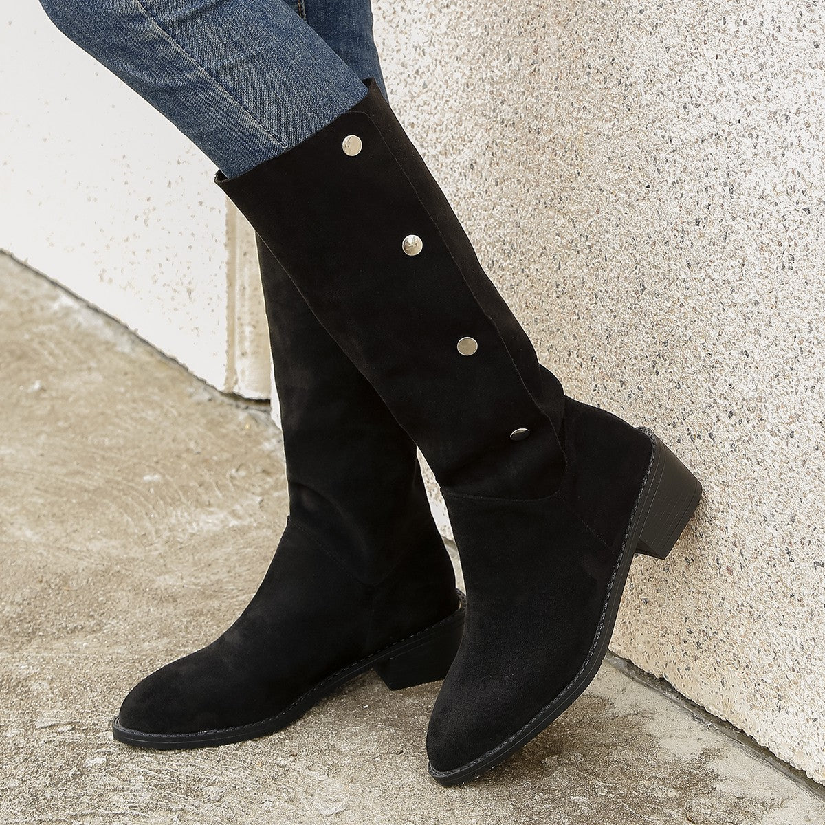 Versatile European and American Trendy Mid-Calf Riding Boots with Unique Design