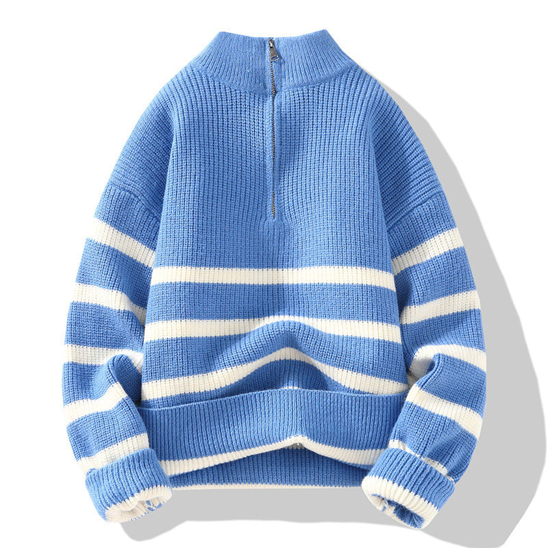 Striped Half Turtleneck Knit Sweater