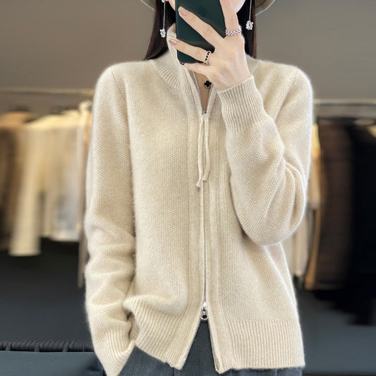 New Half-Turtleneck Short Sleeve Retro Solid Color Sweater Coat for Women