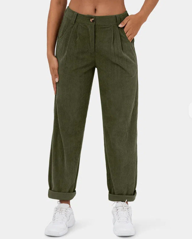 Women's High-Waist Casual Pants, Solid Color Loose Straight-Leg Trousers