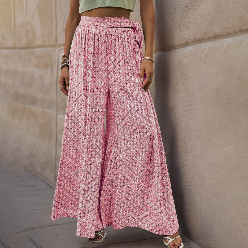 Women's Lace-Printed Flared Wide-Leg Pants