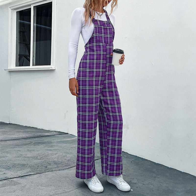 Women's Plaid Spaghetti Strap Casual Jumpsuit