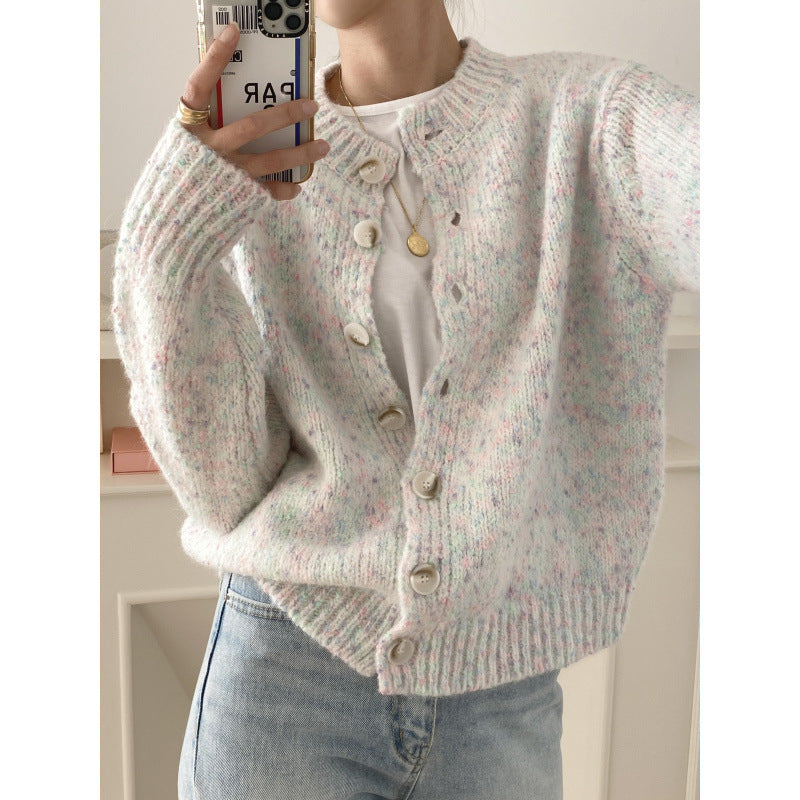 New Autumn and Winter Age-Reducing Mixed Color Knitted Cardigan Sweater