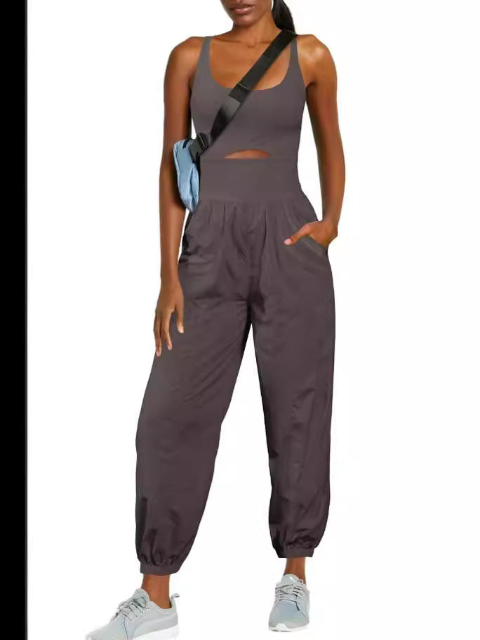 Women's Fashion Sports Yoga Jumpsuit – Hollow Cross Back, Comfortable Fit, and Outdoor Activewear