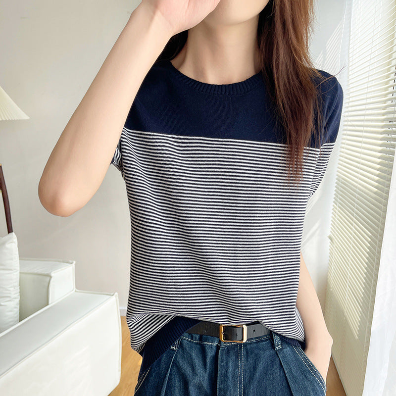 Women's Fashion Striped Cotton Knit T-shirt