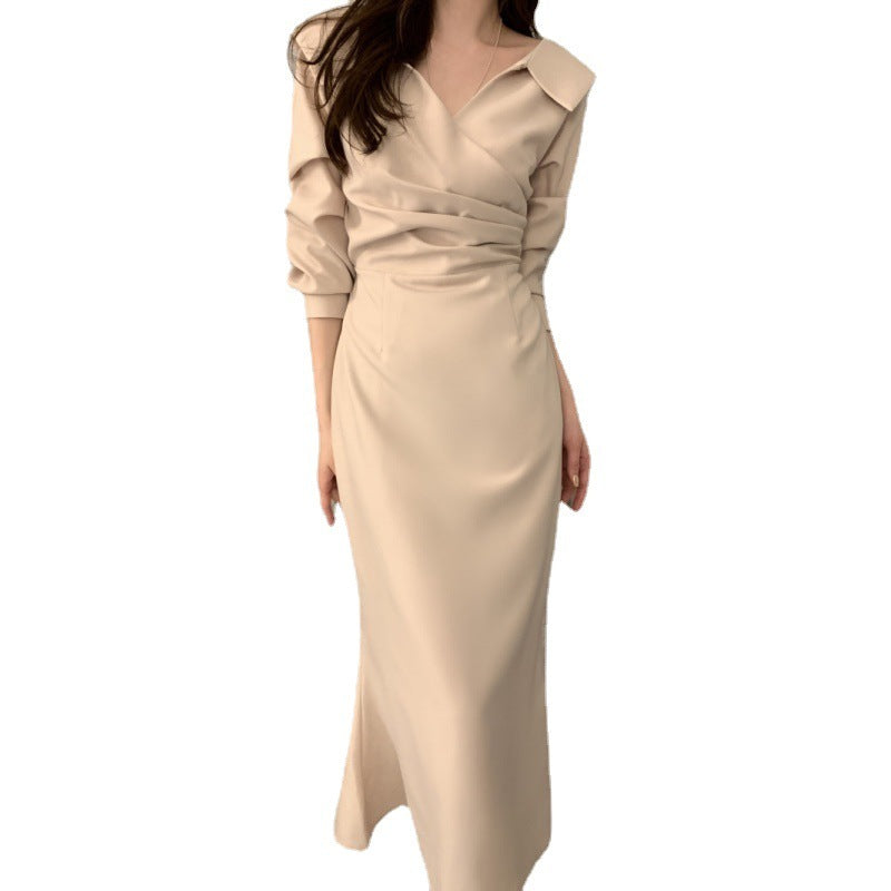 Slimming Puff Sleeve Elegant Young Self-tie Dress Women