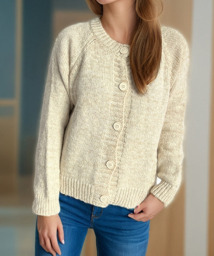 Round Neck Long Sleeve Casual Stitching Cardigan