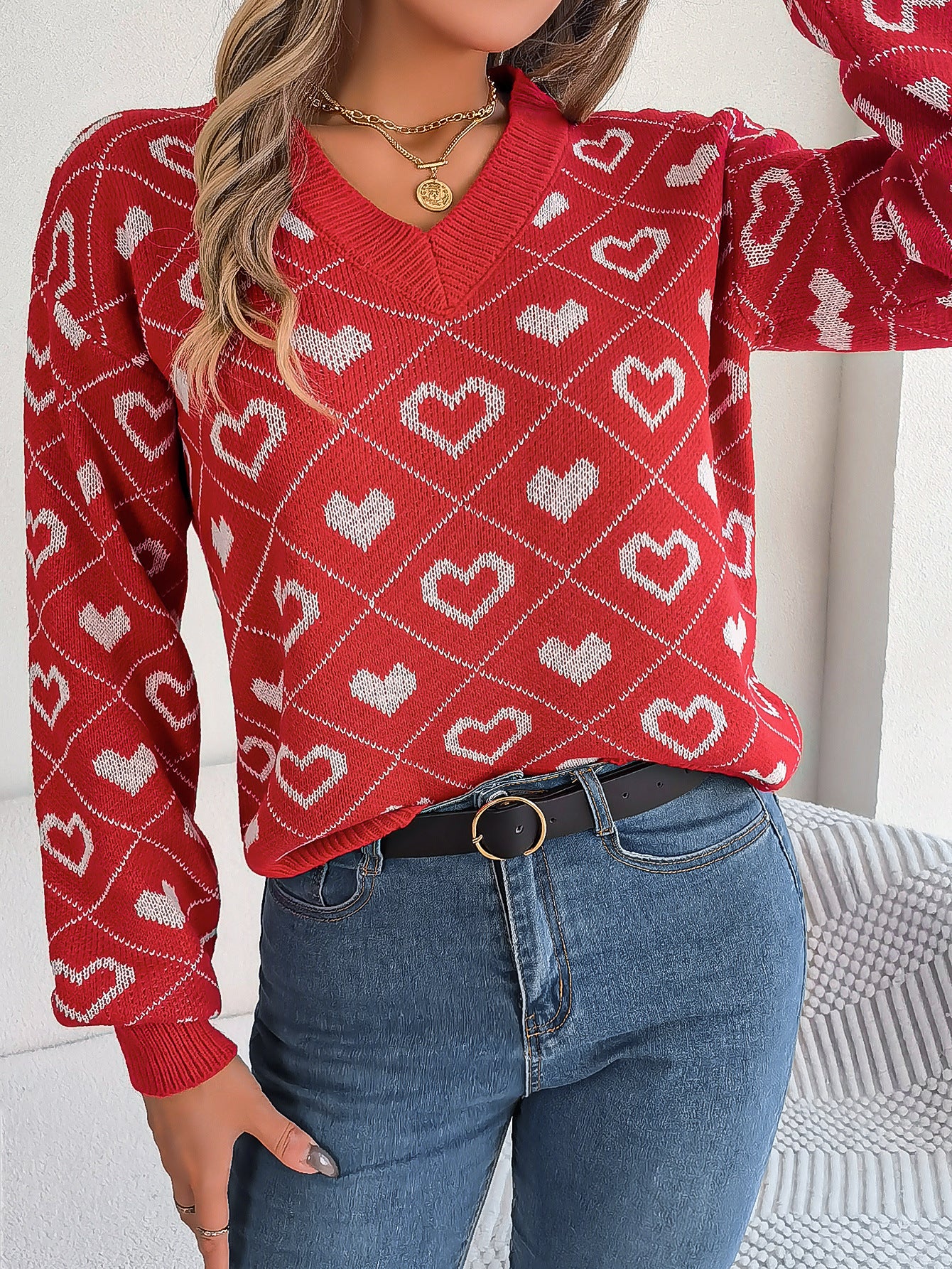 Christmas Women's Love Lantern Sleeve Pullover Sweater