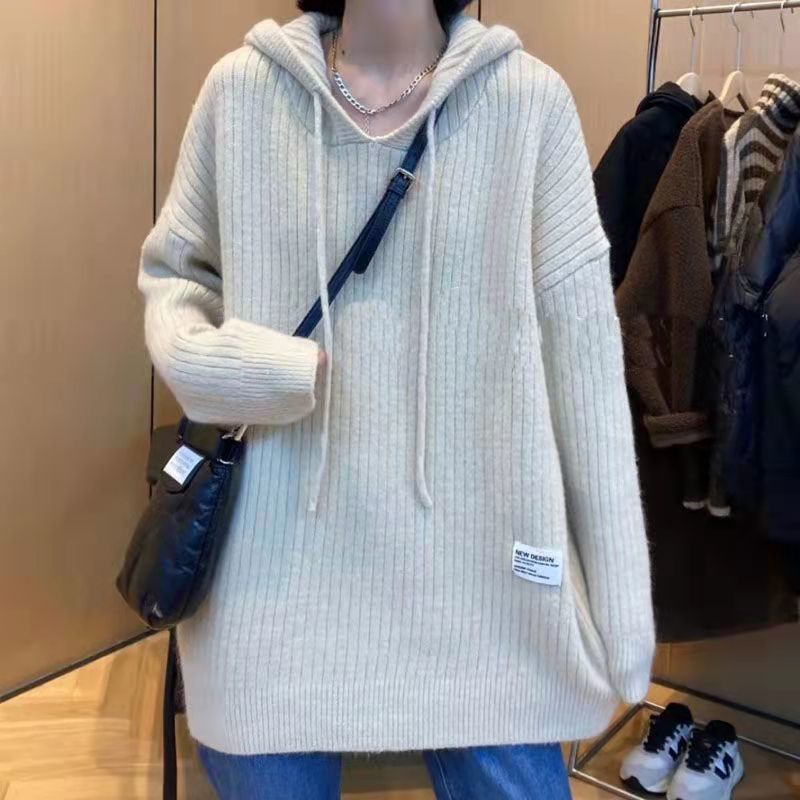 New Autumn and Winter Women's Mid-Length Knitted Top with Hat