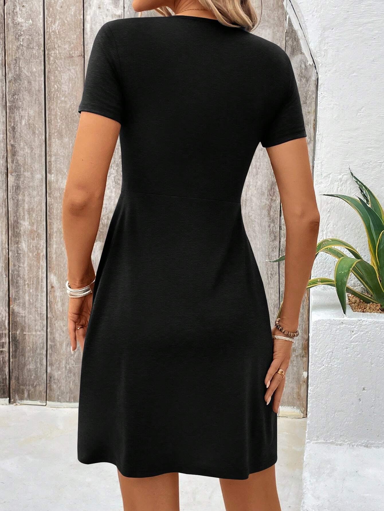 Women's Simple V-Neck Solid Color Short-Sleeve Dress