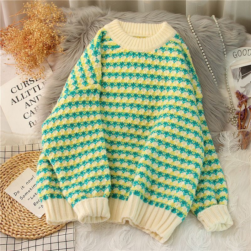 Soft Plaid Coarse Yarn Sweater Loose Fit for Autumn and Winter