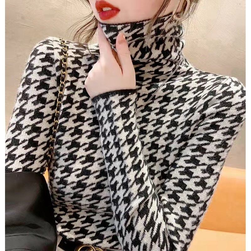 Women's Thick Houndstooth High Neck Base Layer Shirt