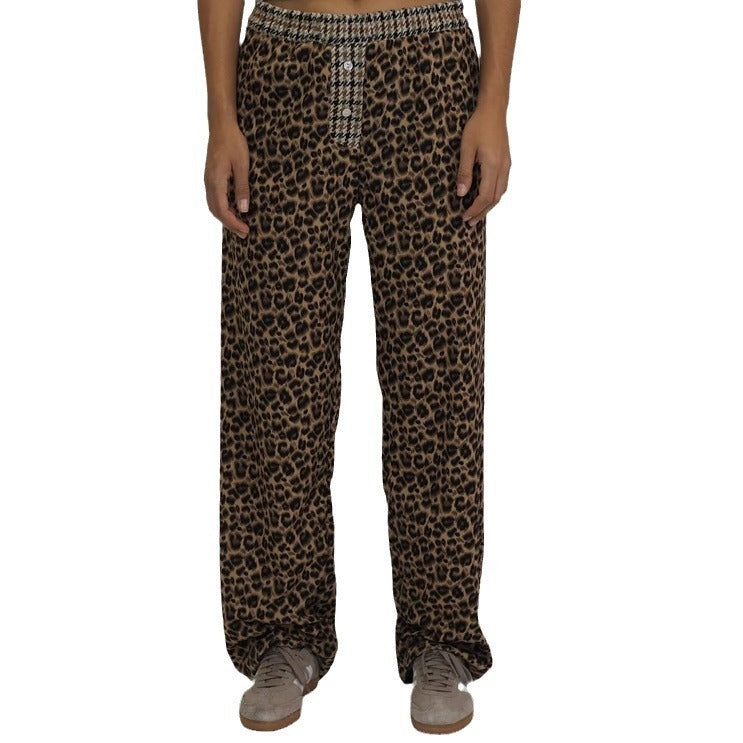 Leopard Print High-Waist Loose-Fit Elegant Casual Pants