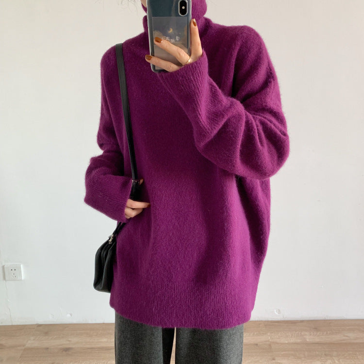 Women's Soft Turtleneck Sweater, Solid Color and Relaxed Fit