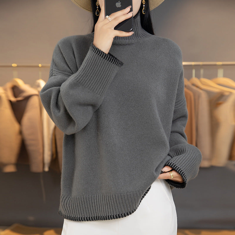 Cozy Loose-Fit Thick Knit High-Collar Wool Sweater