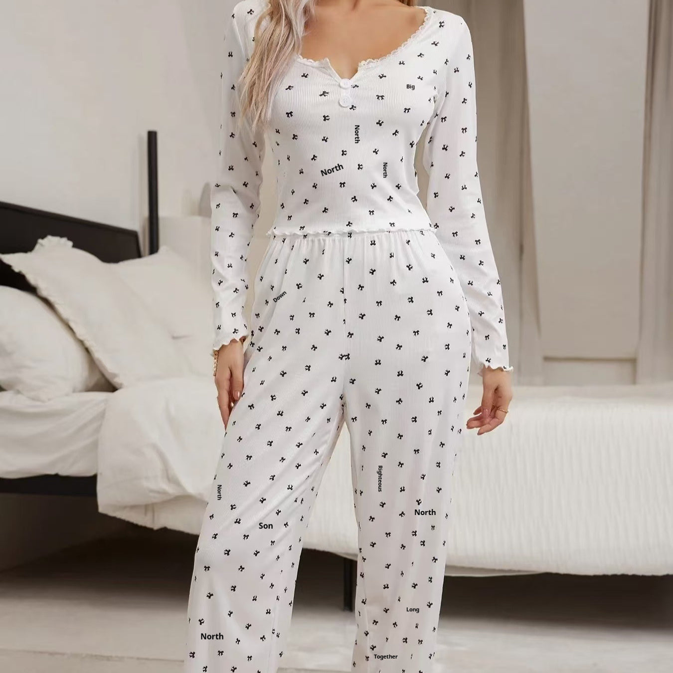 Casual Fashion Long Sleeve Two-Piece Pajama Set with Trousers