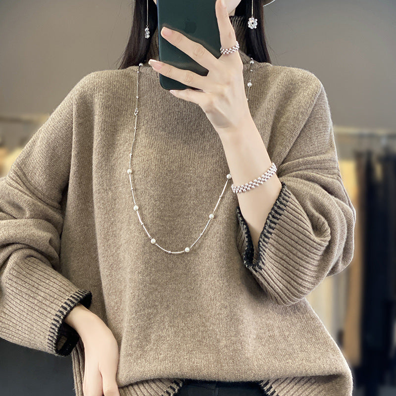 Cozy Loose-Fit Thick Knit High-Collar Wool Sweater