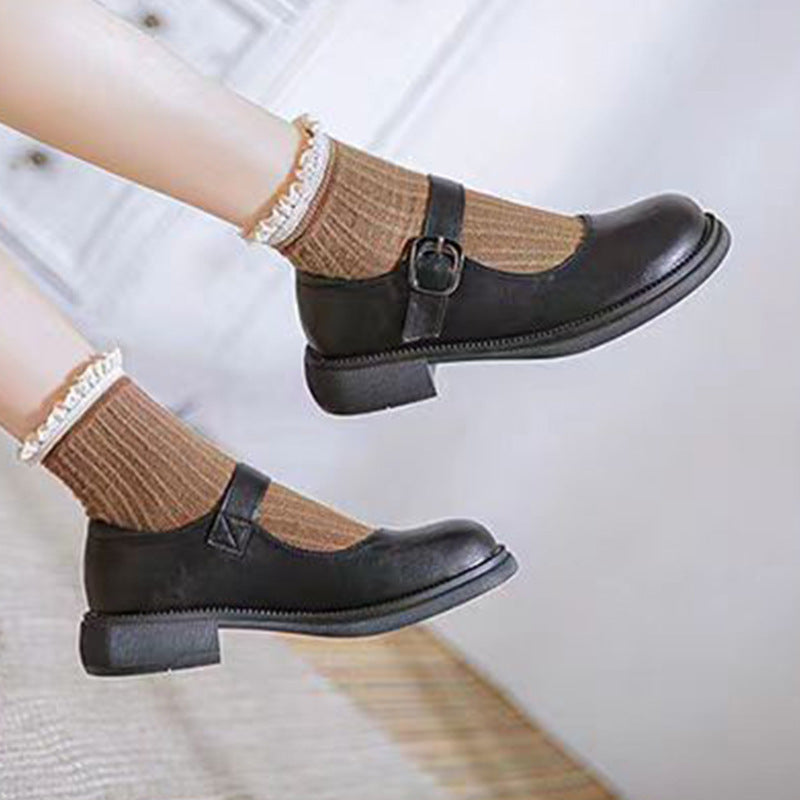 Japanese Style Mary Jane Dress Shoes with Buckle for Middle School Students