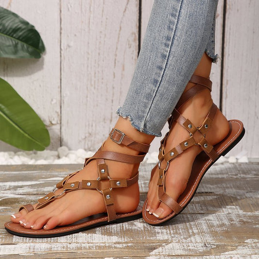 European and American Style Cross-Strap Serpentine Flat Sandals