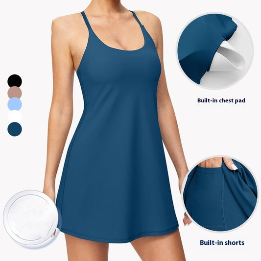 Sports Dress Strap Showing Chest Pad Anti-exposure Fitness Quick-drying Feather Tennis Skirt