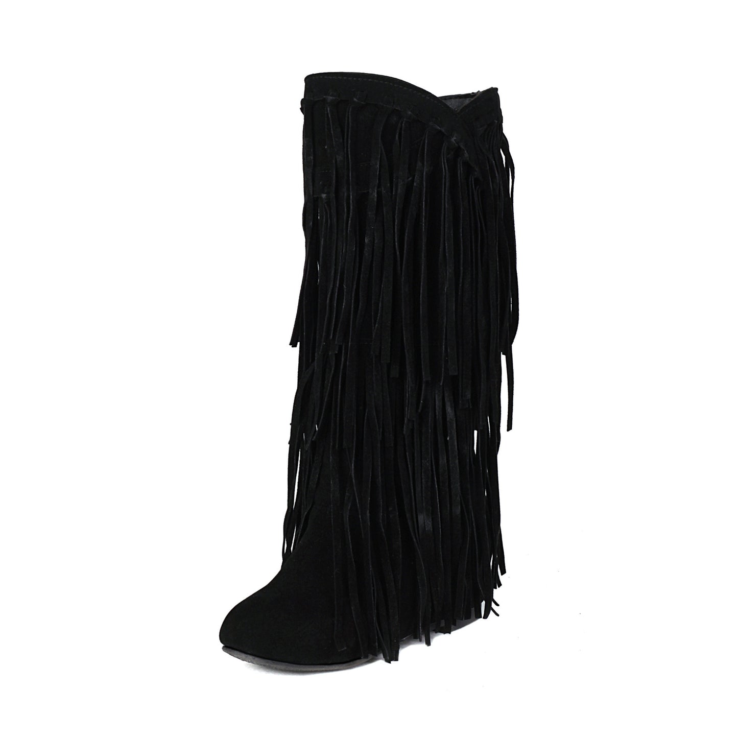 Autumn and Winter Tassel Round Toe Invisible Elevated Casual High Leg Boots for Women