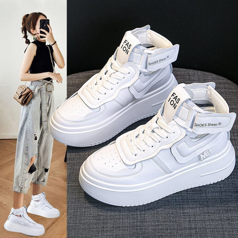 Thick-soled White Sneakers for Women, Inner Heightening, Sports Style Daddy Shoes