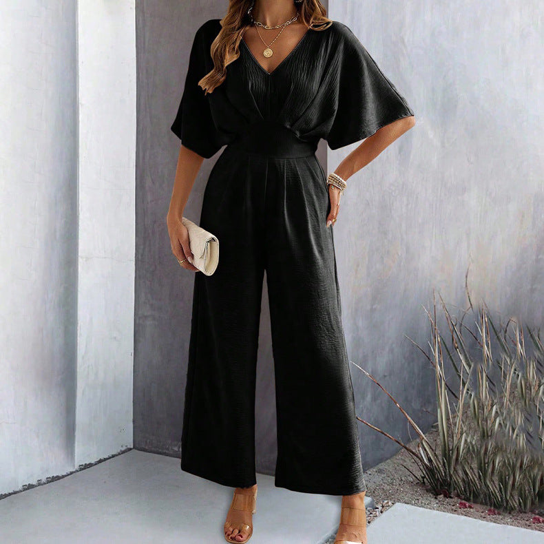 Women's Short-Sleeved Wide-Leg Jumpsuit – Comfortable and Stylish