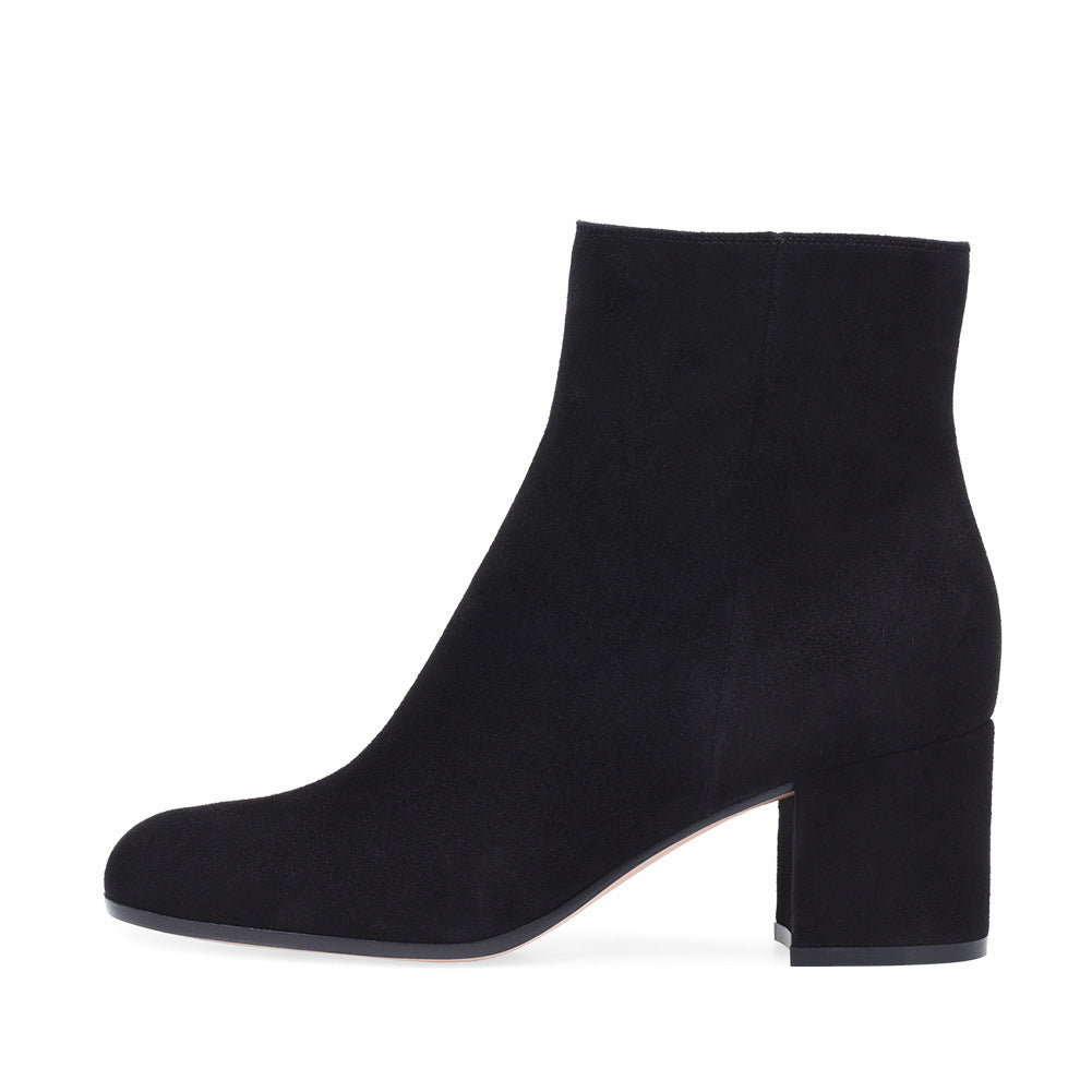 Women's Chunky Heel Mid-Calf Boots with Round Toe