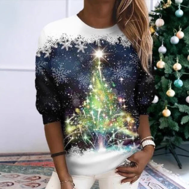 Snowflake Printed Pullover Sweater for Women