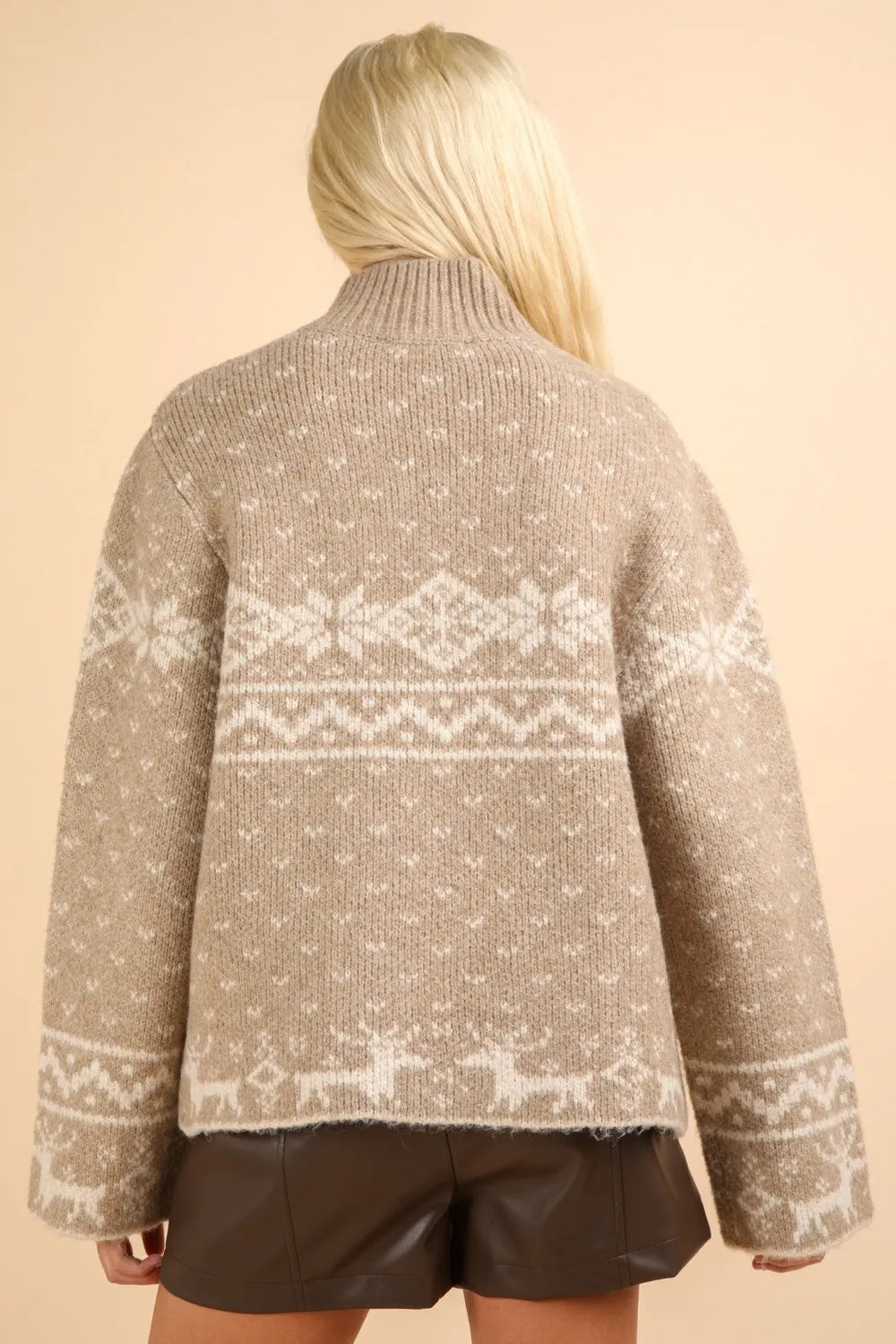 Christmas-Themed Mock Neck Long Sleeve Sweater