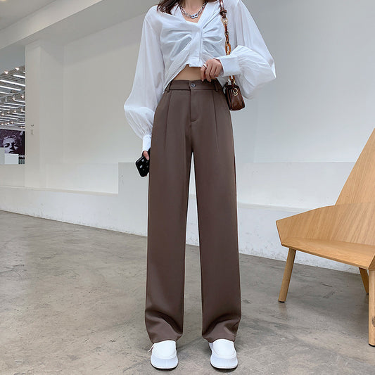 Spring Fashion High-Waist Wide-Leg Draped Straight Casual Pants for Women